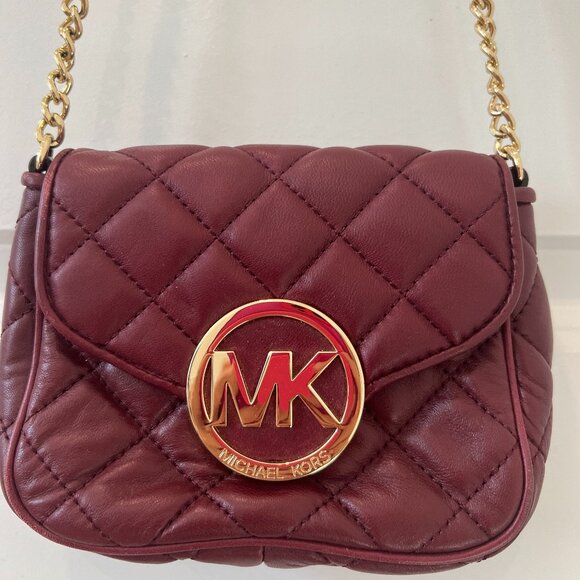 Michael Kors Fulton Quilted Cherry Red Leather Crossbody - Picture 1 of 13